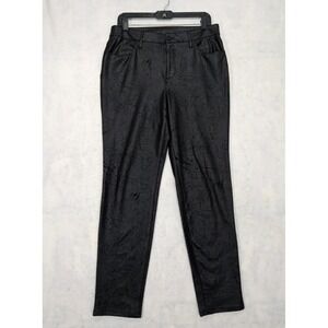 Chicos Pants 1.5 US 10 Faux Suede Leather SOFT Black Straight Leg High Rise